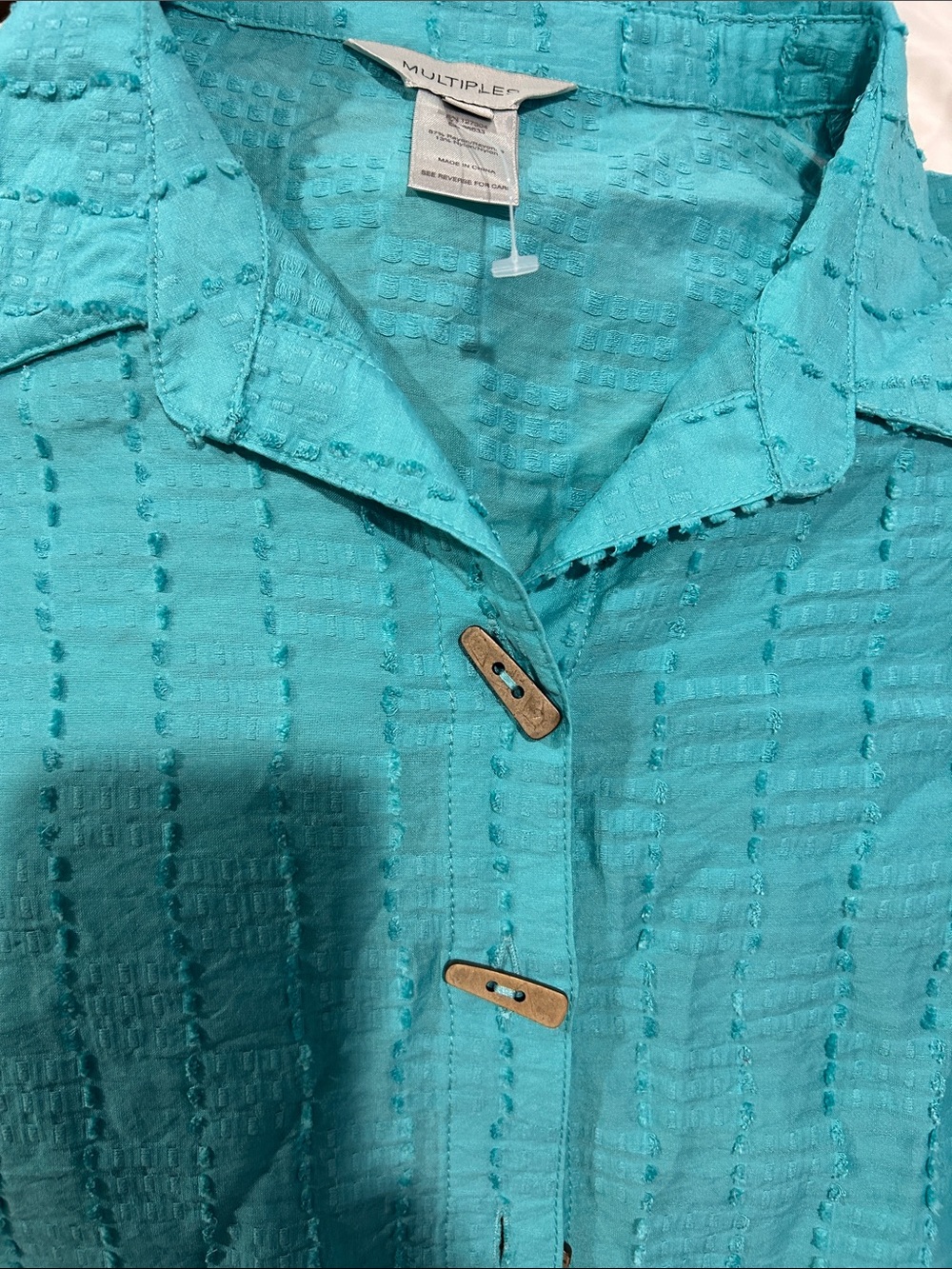 Multiples Teal Button-Down Textured Shirt